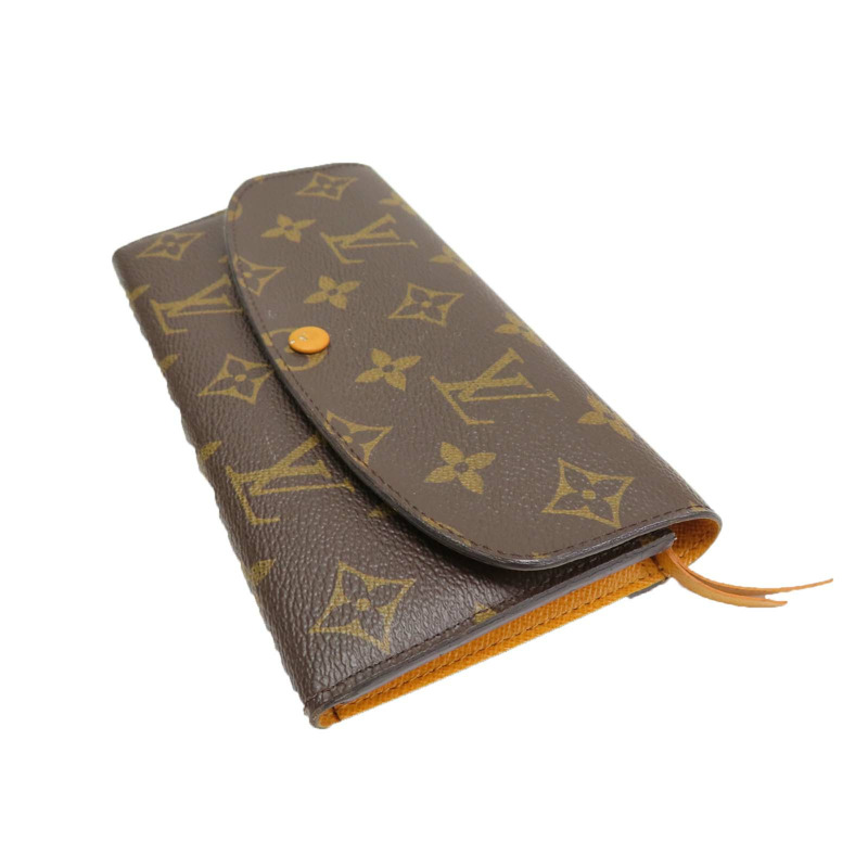 棕色 原花帆布 Emilie 扣式長夾【LOUIS VUITTON LV 路易威登】 M60698-2
