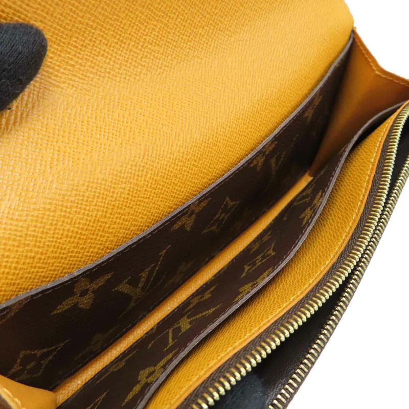 棕色 原花帆布 Emilie 扣式長夾【LOUIS VUITTON LV 路易威登】 M60698-4