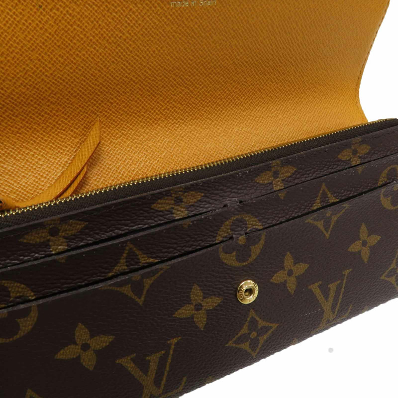 棕色 原花帆布 Emilie 扣式長夾【LOUIS VUITTON LV 路易威登】 M60698-6