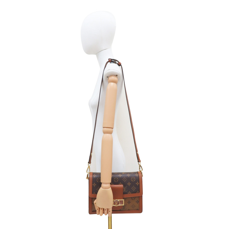 棕色 原花 Reverse 帆布 Dauphine MM 肩背包【LOUIS VUITTON LV 路易威登】 M45958-9