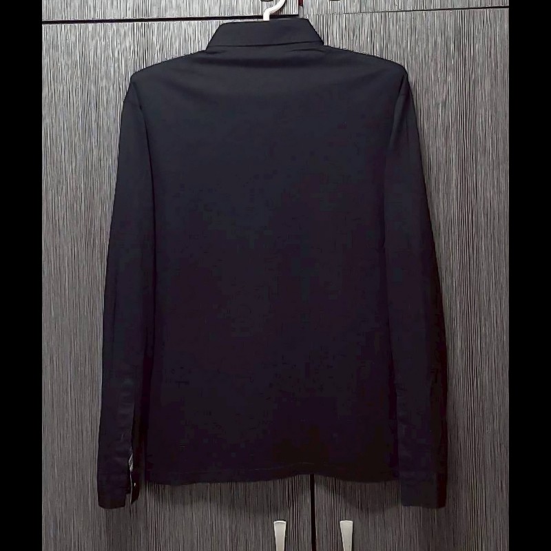 （日本製MIJ）絕版BURBERRY 博柏利 BLACK LABEL 黑標 戰馬 男黑色長袖POLO衫3號-1