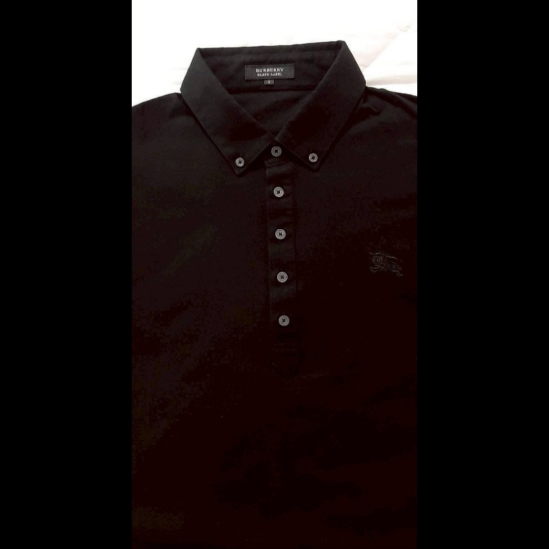 （日本製MIJ）絕版BURBERRY 博柏利 BLACK LABEL 黑標 戰馬 男黑色長袖POLO衫3號-2