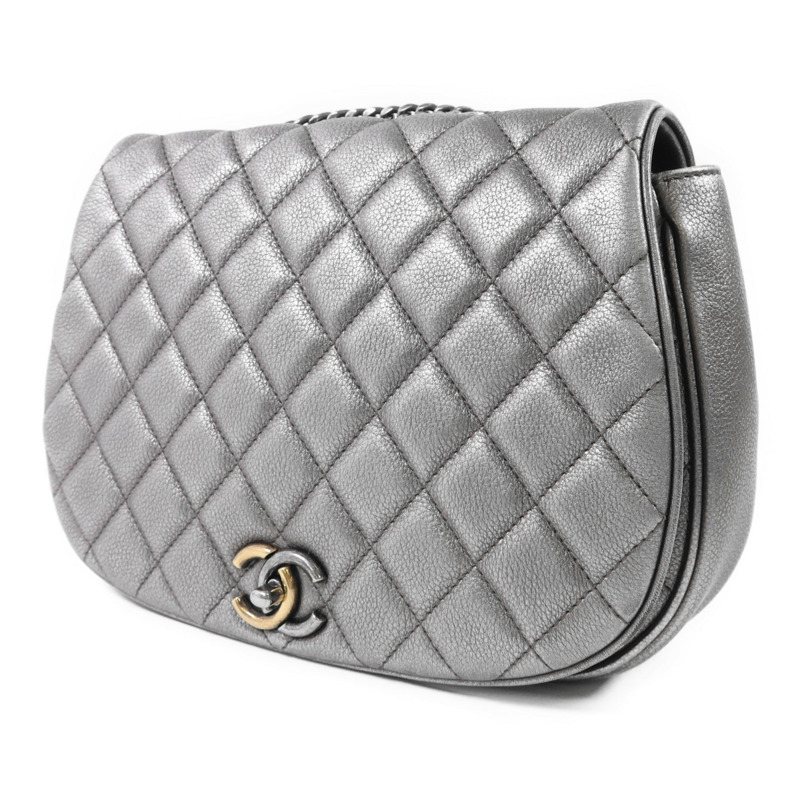 CHANEL 牛皮皮革Chain Shoulder銀扣鏈帶肩背袋-2