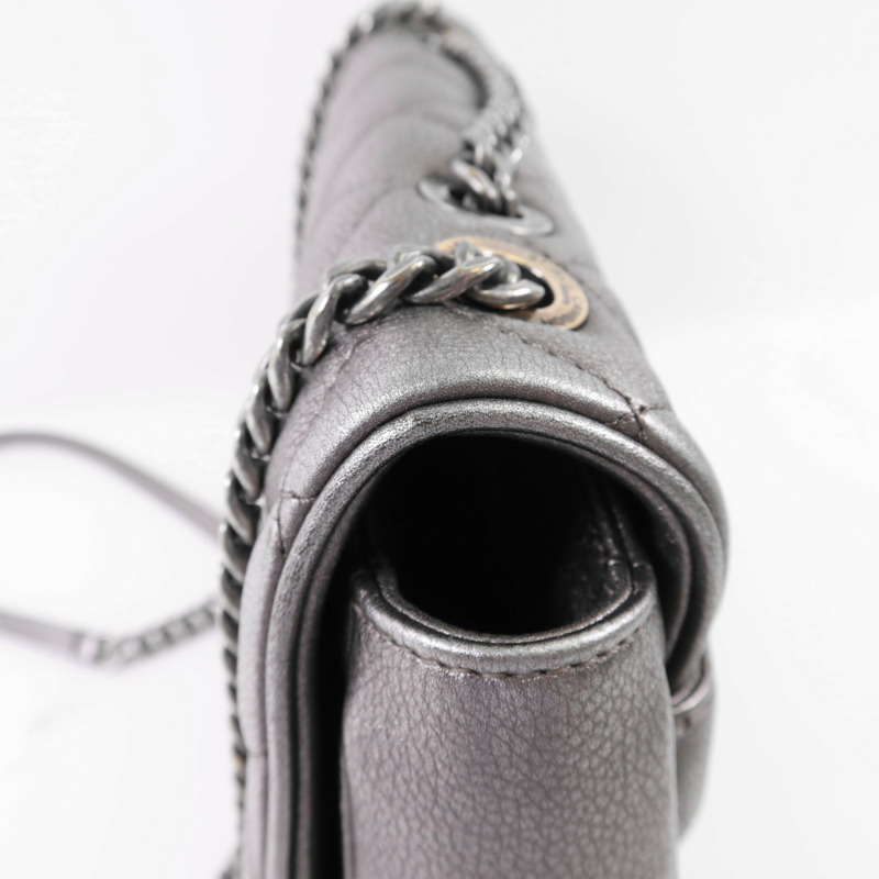 CHANEL 牛皮皮革Chain Shoulder銀扣鏈帶肩背袋-18