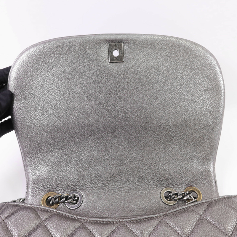 CHANEL 牛皮皮革Chain Shoulder銀扣鏈帶肩背袋-21