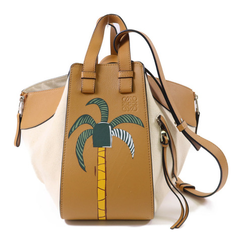 LOEWE 帆布/牛皮皮革Small Hammock Ken Price銀扣肩背袋