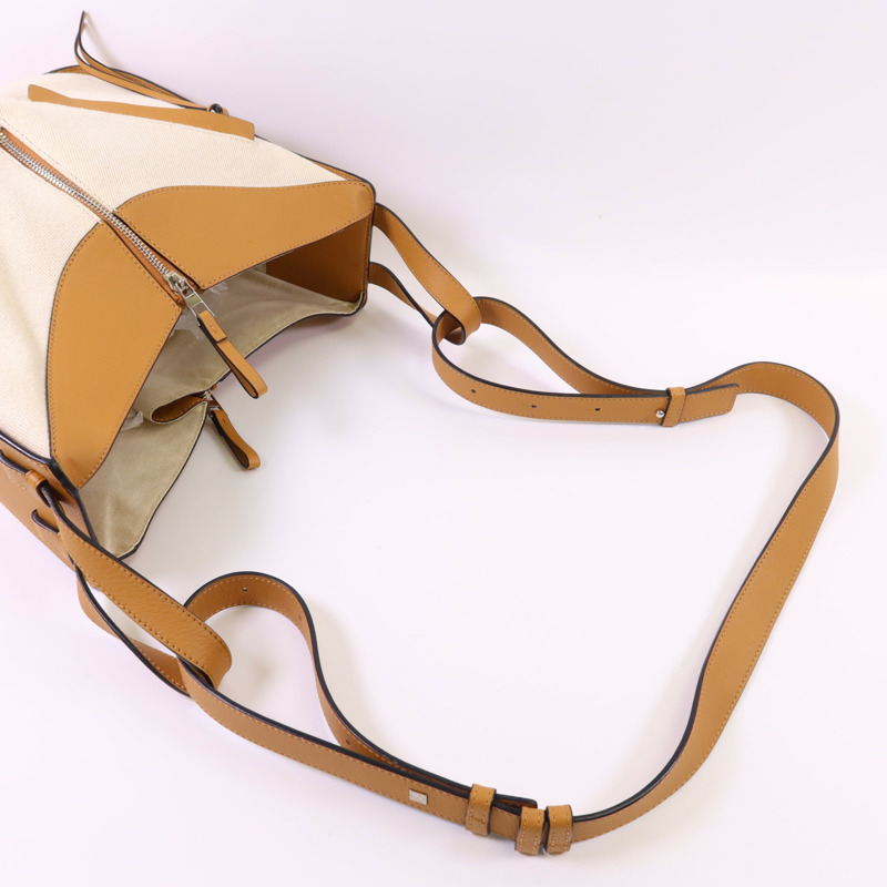 LOEWE 帆布/牛皮皮革Small Hammock Ken Price銀扣肩背袋-4
