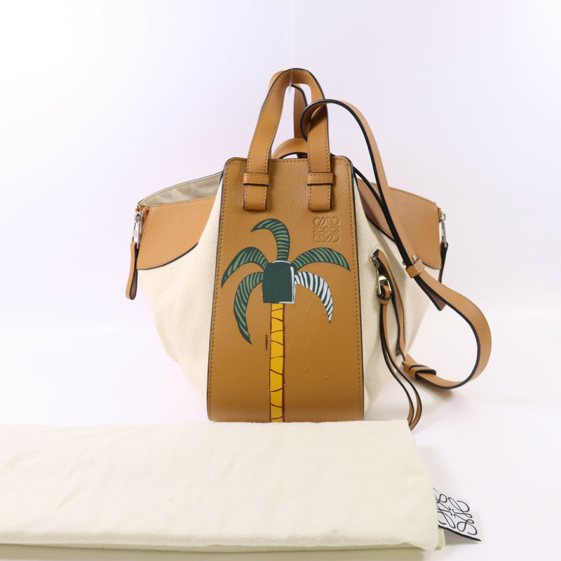 LOEWE 帆布/牛皮皮革Small Hammock Ken Price銀扣肩背袋-21