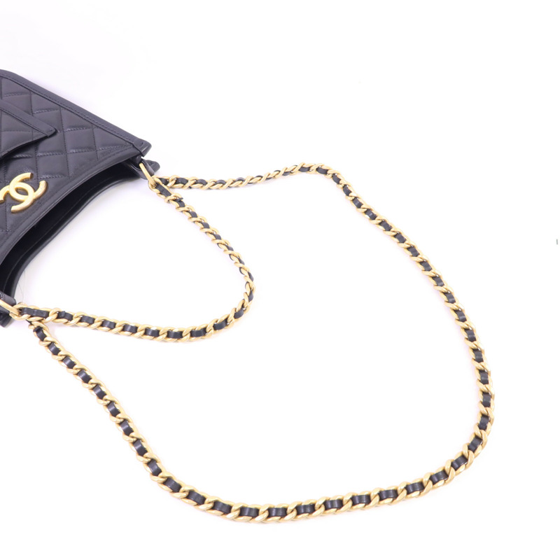 CHANEL 牛皮皮革24S Hobo金扣鏈帶肩背袋-4