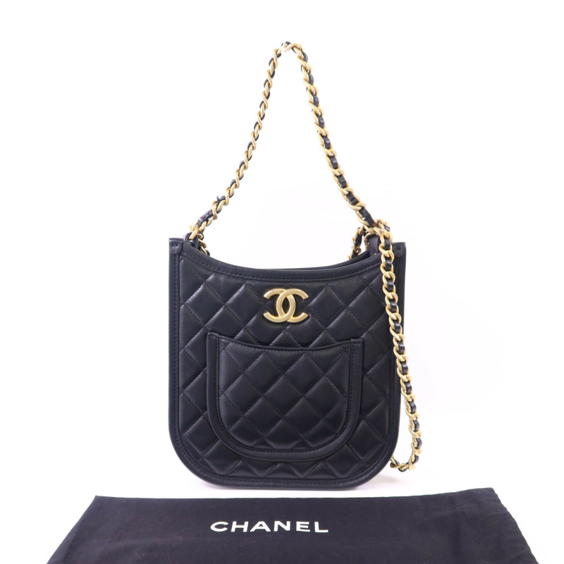 CHANEL 牛皮皮革24S Hobo金扣鏈帶肩背袋-20