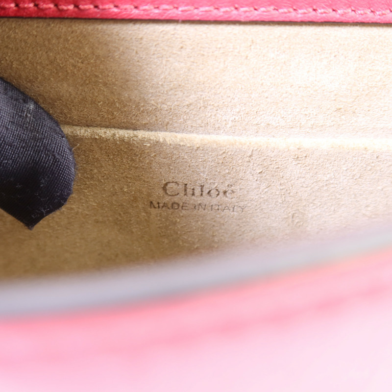 Chloe 牛皮皮革Small Cherry Pink Fuchsia Croc Embossed金扣手挽肩背兩用袋-6