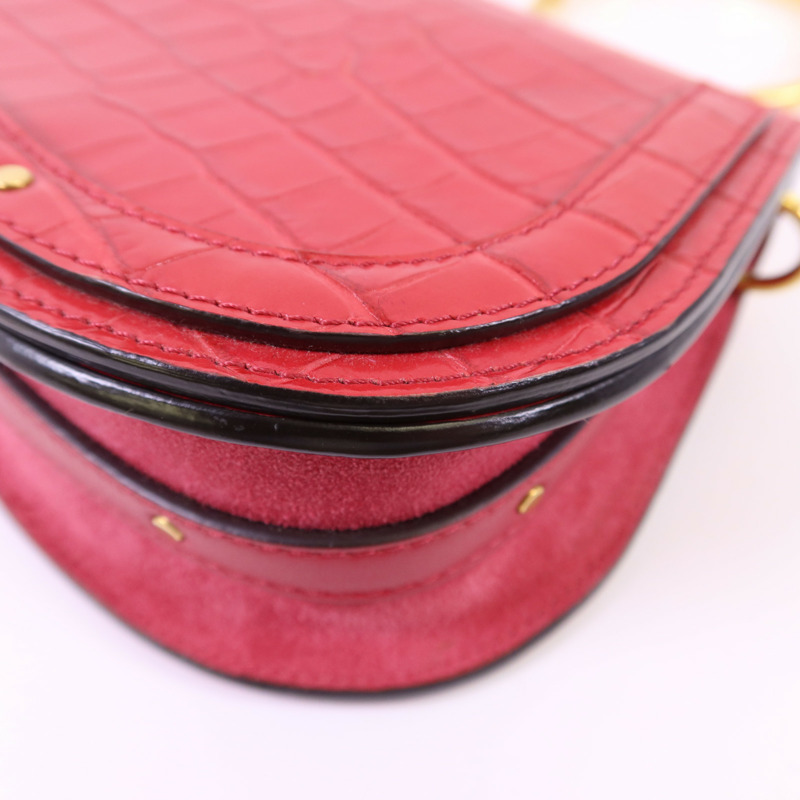 Chloe 牛皮皮革Small Cherry Pink Fuchsia Croc Embossed金扣手挽肩背兩用袋-17