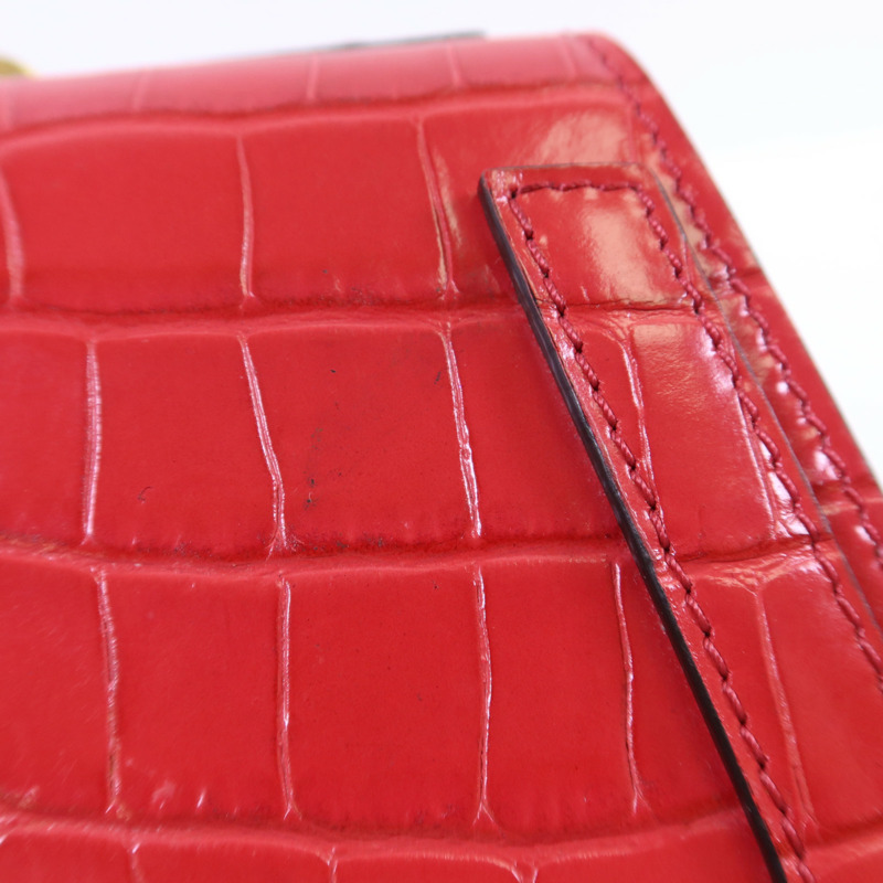 Chloe 牛皮皮革Small Cherry Pink Fuchsia Croc Embossed金扣手挽肩背兩用袋-19