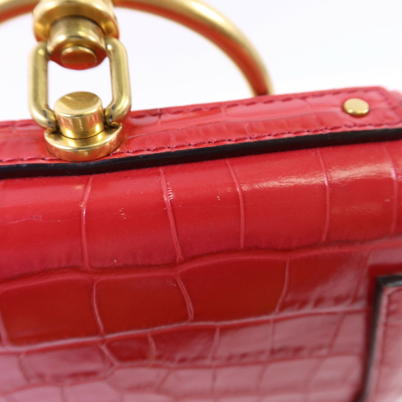 Chloe 牛皮皮革Small Cherry Pink Fuchsia Croc Embossed金扣手挽肩背兩用袋-20