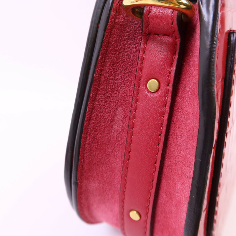 Chloe 牛皮皮革Small Cherry Pink Fuchsia Croc Embossed金扣手挽肩背兩用袋-21