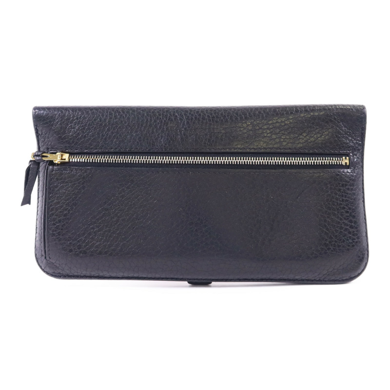 HERMES Clemence皮革Dogon Wallet金扣長錢包Noir-1