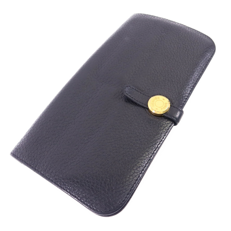 HERMES Clemence皮革Dogon Wallet金扣長錢包Noir-2