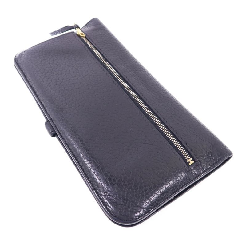 HERMES Clemence皮革Dogon Wallet金扣長錢包Noir-3