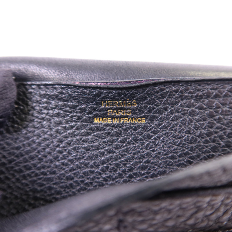 HERMES Clemence皮革Dogon Wallet金扣長錢包Noir-6