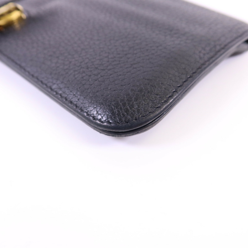 HERMES Clemence皮革Dogon Wallet金扣長錢包Noir-10