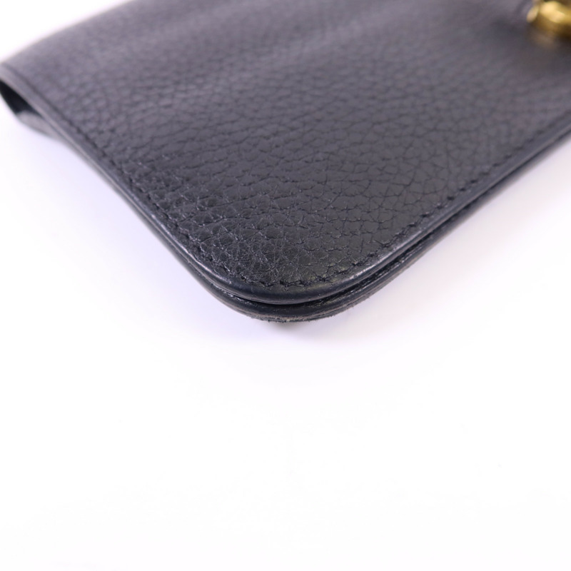 HERMES Clemence皮革Dogon Wallet金扣長錢包Noir-11
