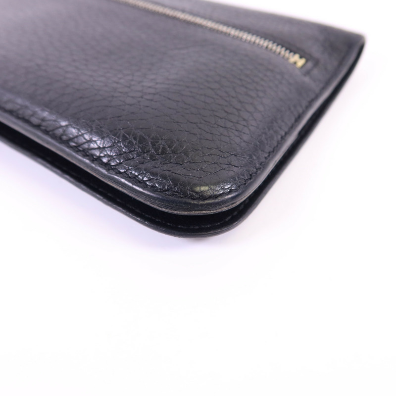 HERMES Clemence皮革Dogon Wallet金扣長錢包Noir-12