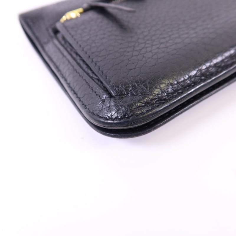 HERMES Clemence皮革Dogon Wallet金扣長錢包Noir-13