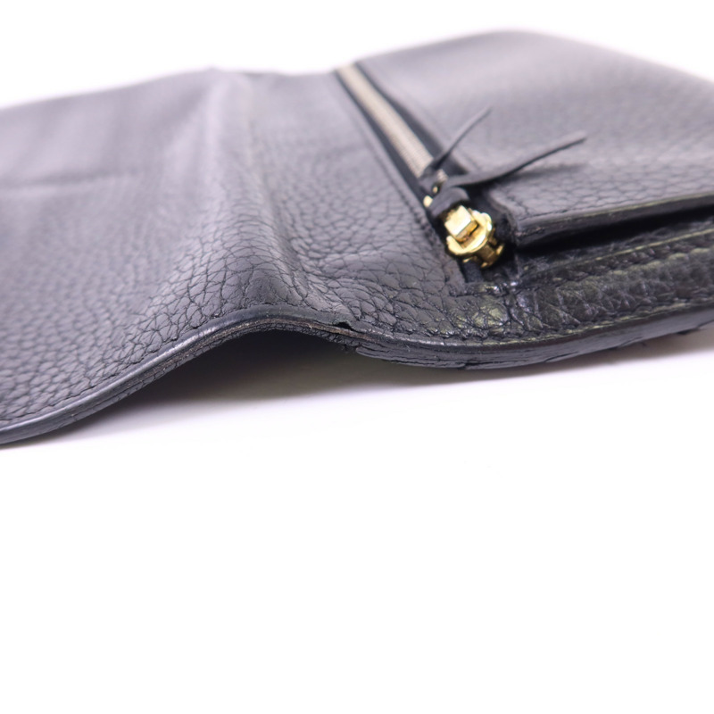 HERMES Clemence皮革Dogon Wallet金扣長錢包Noir-15