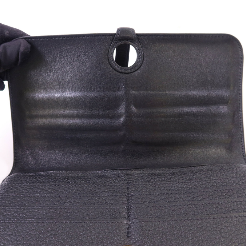 HERMES Clemence皮革Dogon Wallet金扣長錢包Noir-16