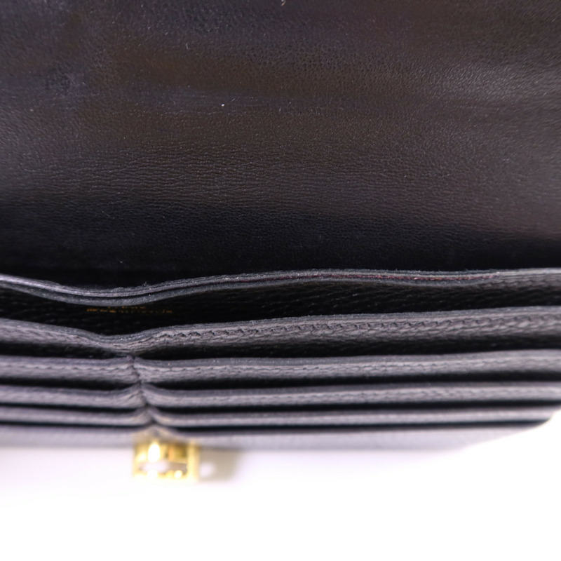 HERMES Clemence皮革Dogon Wallet金扣長錢包Noir-17