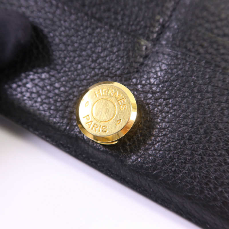 HERMES Clemence皮革Dogon Wallet金扣長錢包Noir-19