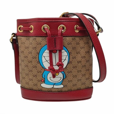 GUCCI Doraemon X Gucci迷你多色塗層帆布老花印花單肩包 金色五金