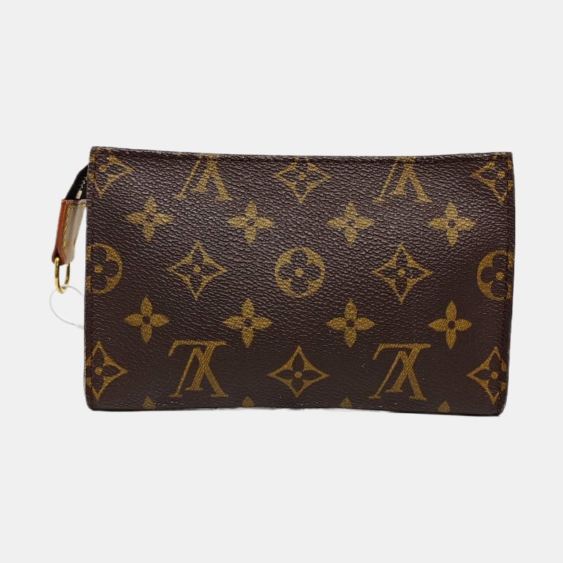 LOUIS VUITTON VOYAGE棕色塗層帆布老花洗漱包手拿包 金色五金 中古款-4