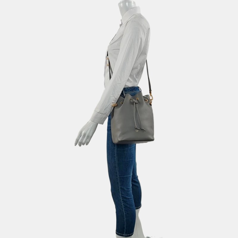 FENDI Mon Tresor 小號灰色牛皮單肩包斜挎包 金色五金 可拆卸肩帶 9.8新-1