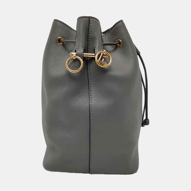 FENDI Mon Tresor 小號灰色牛皮單肩包斜挎包 金色五金 可拆卸肩帶 9.8新-3