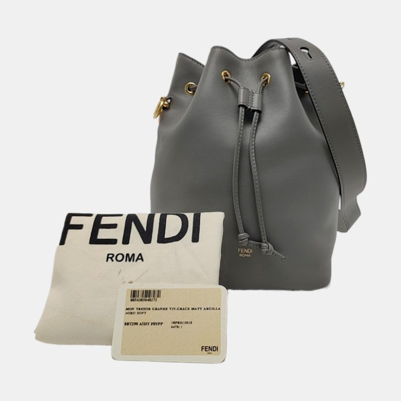 FENDI Mon Tresor 小號灰色牛皮單肩包斜挎包 金色五金 可拆卸肩帶 9.8新-7