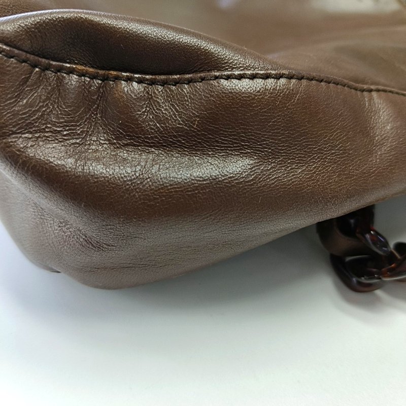 PRADA 托特包棕色牛皮單肩包 棕色五金-10