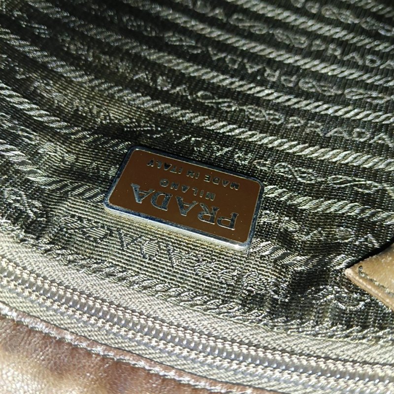 PRADA 托特包棕色牛皮單肩包 棕色五金-16