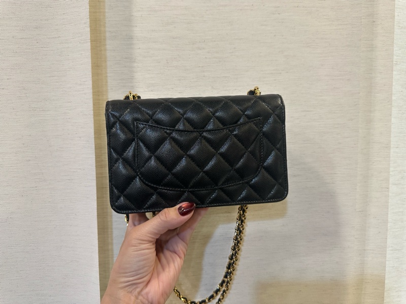 Chanel 黑荔枝皮金釦前口袋肩斜背WOC AP3464-1