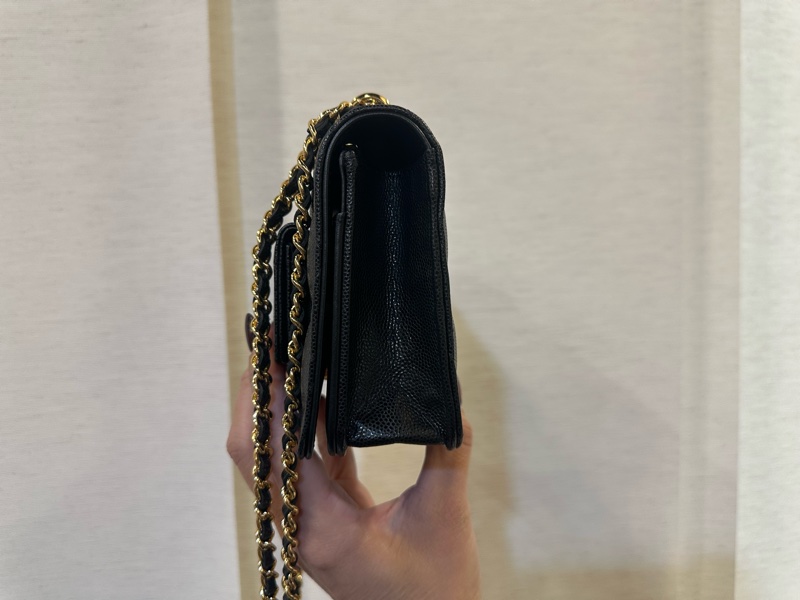 Chanel 黑荔枝皮金釦前口袋肩斜背WOC AP3464-3