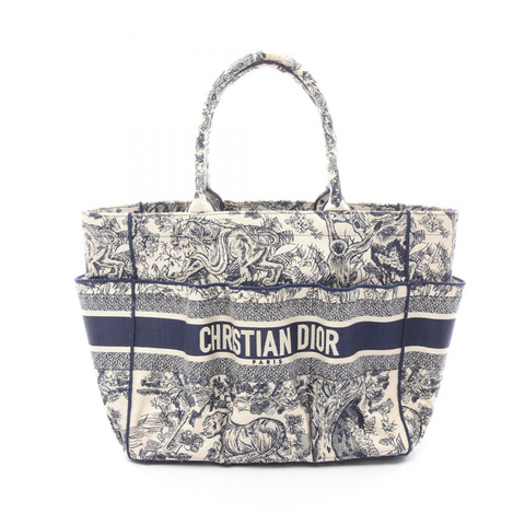 Dior BOOK TOTE 刺繡園丁手提包 帆布 海軍藍 米色 二手 女士 logo