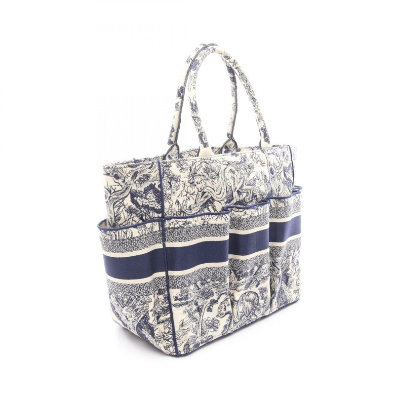 Dior BOOK TOTE 刺繡園丁手提包 帆布 海軍藍 米色 二手 女士 logo-1