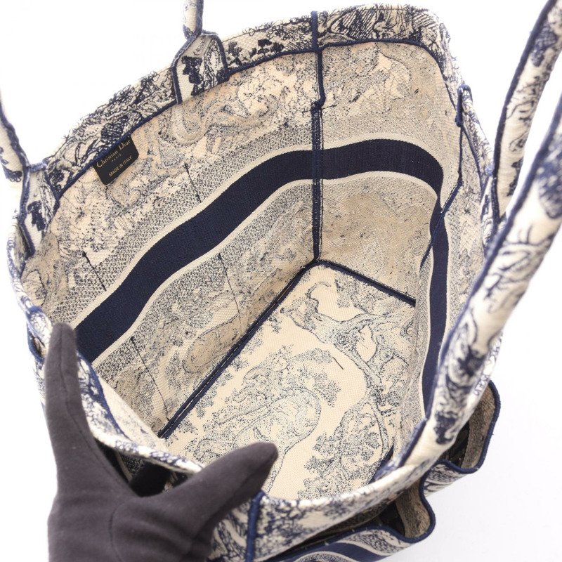 Dior BOOK TOTE 刺繡園丁手提包 帆布 海軍藍 米色 二手 女士 logo-2