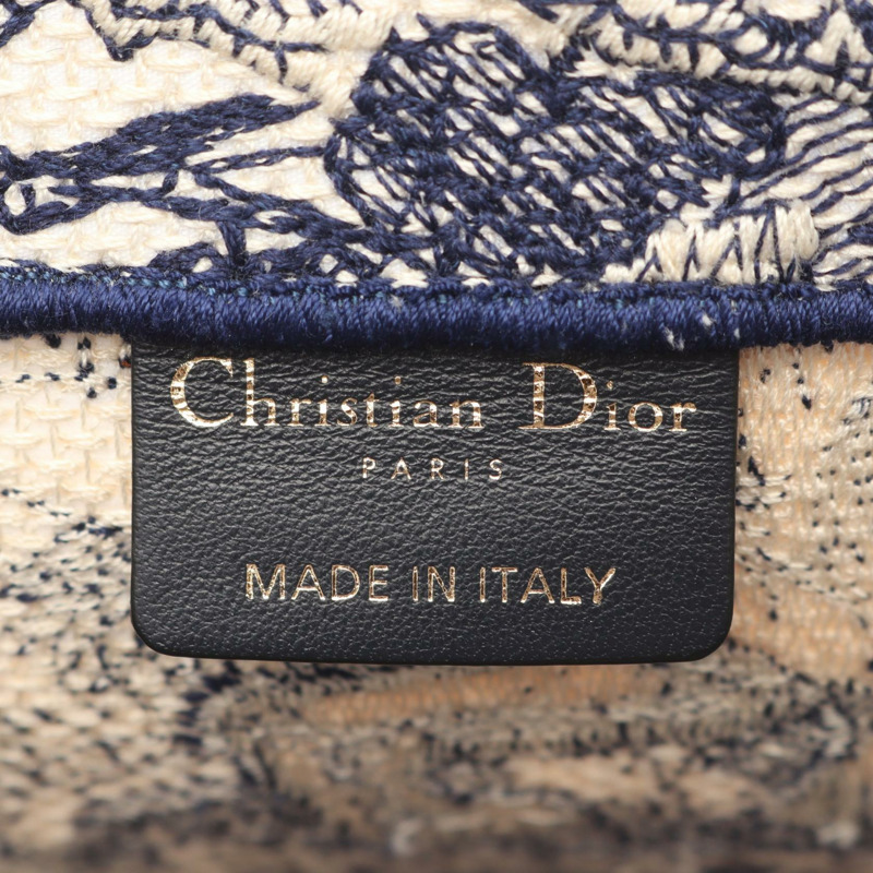 Dior BOOK TOTE 刺繡園丁手提包 帆布 海軍藍 米色 二手 女士 logo-3