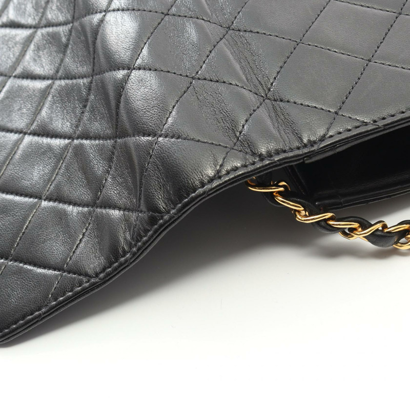 香奈兒 (CHANEL) 絎縫單蓋鏈條肩背包，羊皮材質，黑色，二手，金色五金，CC-8