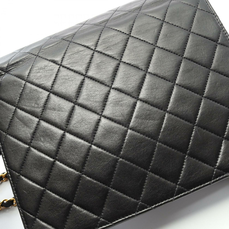 香奈兒 (CHANEL) 絎縫單蓋鏈條肩背包，羊皮材質，黑色，二手，金色五金，CC-9