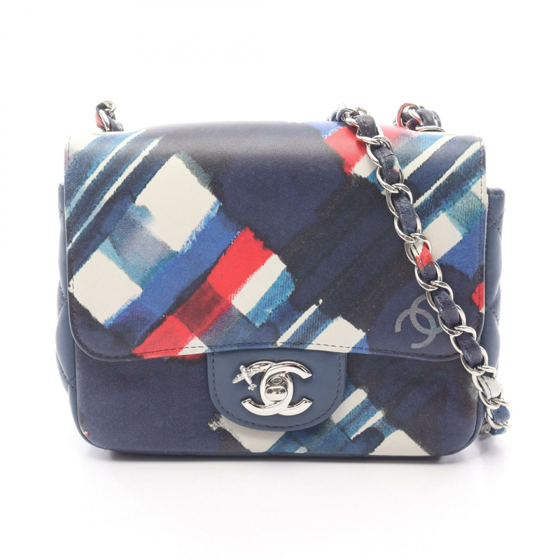 香奈兒 Airline Matelasse 鏈條肩背包，皮革材質，藍色多色，二手 SHW CC-0