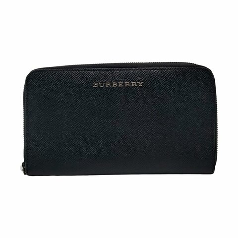 BURBERRY 黑色牛皮錢包 銀色五金 9.8新