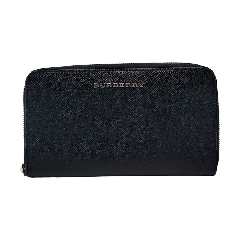 BURBERRY 黑色牛皮錢包 銀色五金 9.8新-0