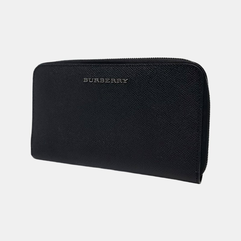 BURBERRY 黑色牛皮錢包 銀色五金 9.8新-2